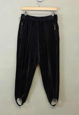 Vintage Y2K Velour Trousers Black With Pockets 