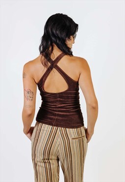 Vintage 90s Velvet Crossed Back Tank Top