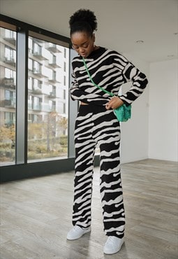 Black Zebra Print Knit Relaxed Jumper