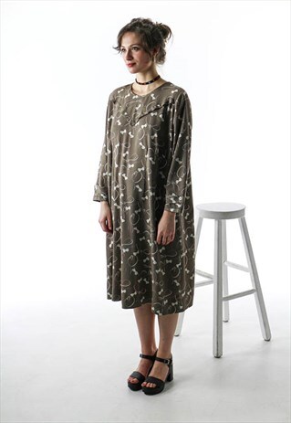 LONG SLEEVE SHIFT DRESS / OVERSIZED PATTERN DRESS