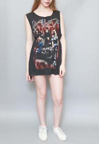VINTAGE 1990'S 'SLAYER' GRUNGE BAND LONG T-SHIRT TUNIC