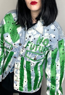 NO FUTURE - Bleached Hand Painted Reworked Denim Jacket