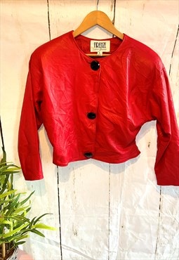 Vintage Red Genuine Leather 80's Cropped Jacket