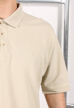 Vintage Timberland Polo Shirt in Beige Short Sleeve Medium