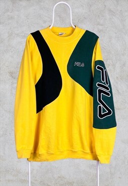 Vintage Reworked Fila Sweatshirt Spell Out Yellow XL
