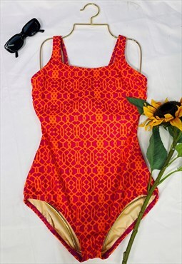 Vintage 80's Square Neck Abstract Patterned Swimsuit