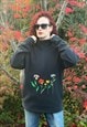 YOLOTUS FLEECE WITH EMBROIDERED FLOWERS IN CHARCOAL