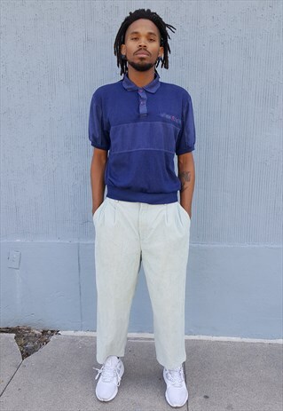 80S MINIMALIST BLUE GOLF POPOVER POLO SHIRT MEDIUM