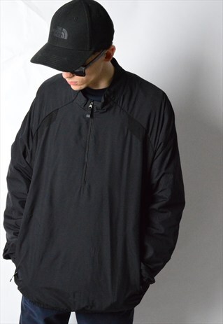 BLACK MINIMALIST LIGHTWEIGHT ADIDAS 1/2 ZIPPER TRACK JACKET