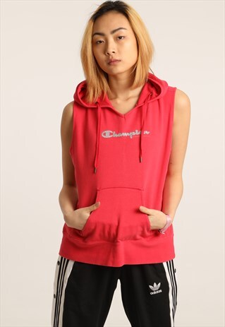 VINTAGE CHAMPION EMBROIDERED SPELLOUT SLEEVELESS HOODIE