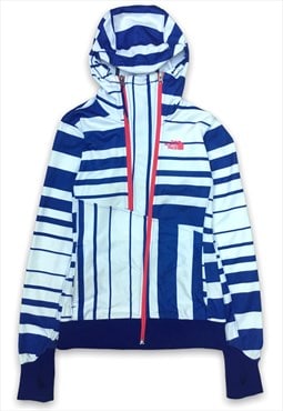 The North Face blue white striped multi-zip hooded jacket