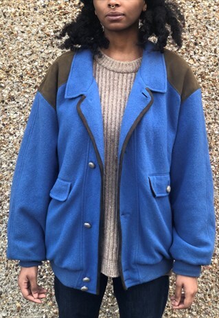 90S WOOL BOMBER JACKET WITH SHOULDER PATCHES
