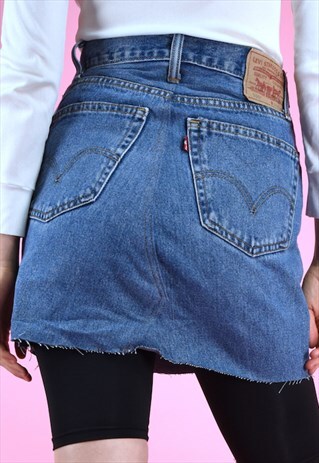 VINTAGE REWORKED SKIRT 90S LEVI'S DENIM MINI BLUE