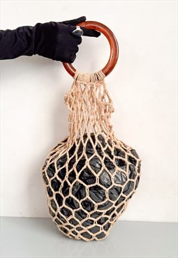 Vintage Y2K cute crochet mesh shopping bag in beige