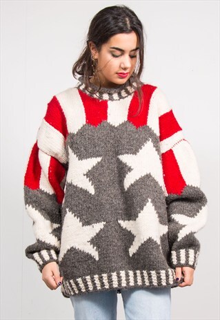 VINTAGE 90'S STAR PATTERN THICK KNIT JUMPER