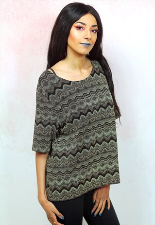 1990S VINTAGE BRONZE AND GOLD LUREX GLITTER BOYFRIEND TEE