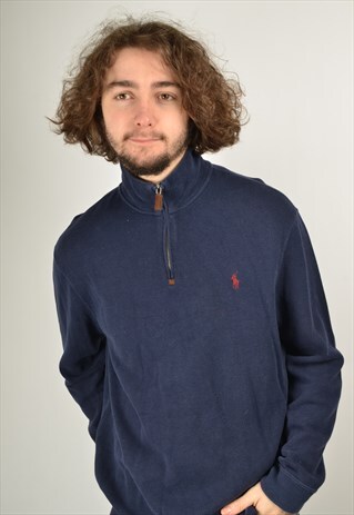 VINTAGE POLO RALPH LAUREN 1/4 ZIP SWEATSHIRT IN BLUE