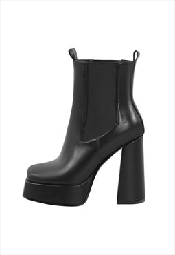 Square Toe Platform Chunky Heel Ankle Boots
