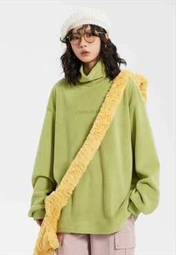 Turtleneck sweatshirt utility jumper fleece top in green