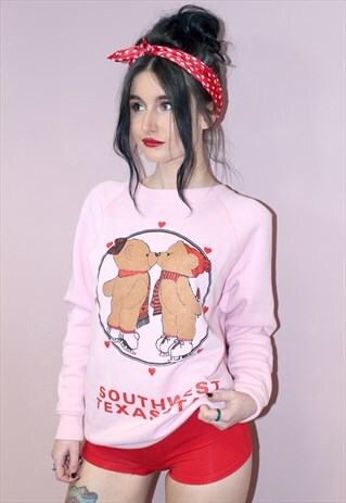 90S VINTAGE STYLE BABY PINK CUTE CHARACTER SLOGAN JUMPER