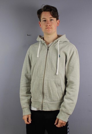VINTAGE POLO RALPH LAUREN HOODIE IN GREY WITH EMBROIDERED LO