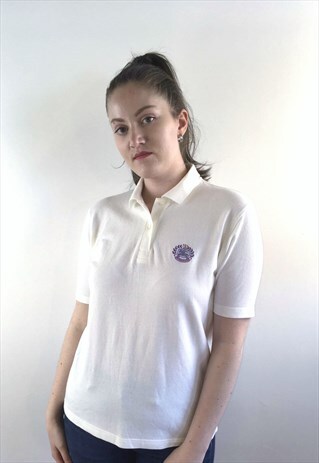WOMENS VINTAGE 80S BURBERRYS POLO SHIRT CREAM TOP SHIRT