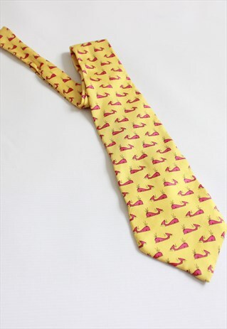 VINTAGE ALBERTINI YELLOW TIE PINK DOLPHINS PRINT