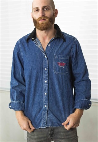 VINTAGE TOMMY HILFIGER DENIM SHIRT LOGO 90S X 15