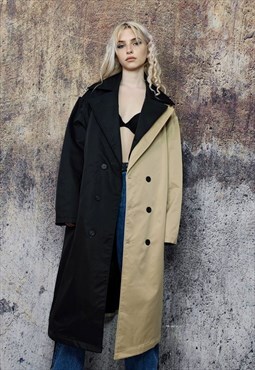 Contrast colour stitched trench coat asymmetric mac in cream