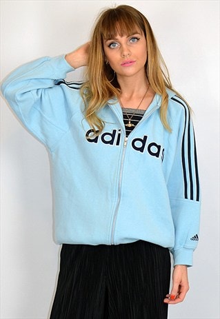 VINTAGE 90S LIGHT BLUE & BLACK STRIPE ADIDAS JACKET