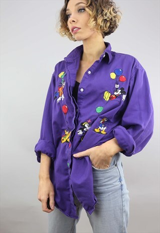 VINTAGE DISNEY EMBROIDERED LONG SLEEVE DENIM SHIRT