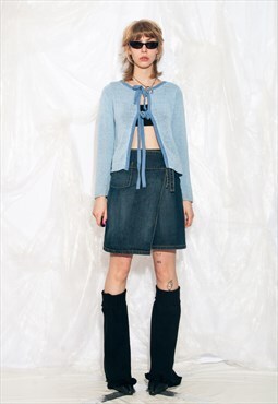 Vintage Y2K Reworked Knit Cardigan in Blue w Bows