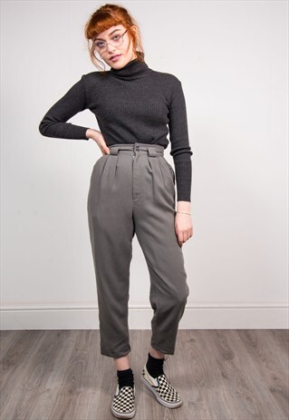 90'S VINTAGE GREY TAPERED HIGH WAIST SMART TROUSERS
