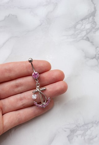 ROSE CRYSTAL ANCHOR BELLY BAR CUTE NAVY STEEL BODY JEWELRY