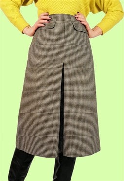 Vintage 80's 90's Wool Blend Houndstooth Check Pattern Skirt