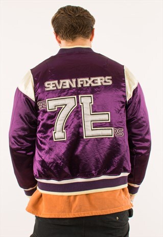 VINTAGE 80S PURPLE SEVEN FIXERS PURPLE VARSITY JACKET