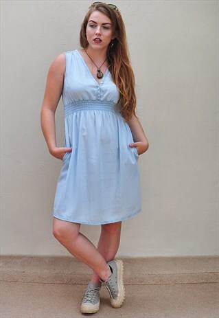 VINTAGE 90S BLUE DENIM SUMMER TEA DRESS