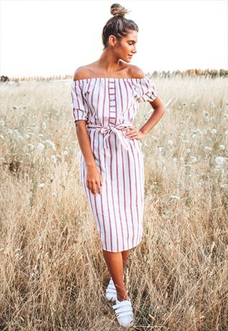 OFF-THE-SHOULDER STRIPED DRESS