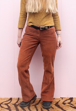 VINTAGE 90'S BROWN FLARED CORD TROUSERS