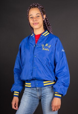 BLUE DUMBROKE HAWKS ORIGINAL AMERICAN VARSITY JACKET