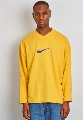 VINTAGE 90'S NIKE LOGO YELLOW V NECK SWEATER