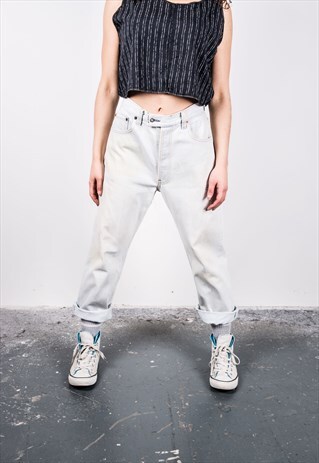 VINTAGE LEVI'S 501 LIGHT BLUE PAINT MOM JEANS