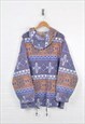 VINTAGE PATTERNED HOODED FLEECE BLUE LADIES XXL