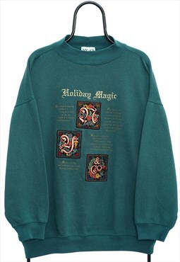 Vintage Holiday Magic Green Christmas Sweatshirt Womens