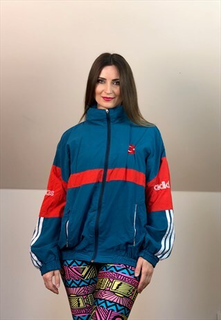90S ADIDAS RUN WINDBREAKER JACKET VINTAGE BLUE WHITE