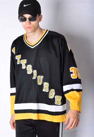 VINTAGE 80S BLACK NHL PITTSBURGH PENGUINS HOCKEY JERSEY