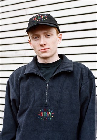 BLACK FLEECE WITH BE HAPPY EMBROIDERY