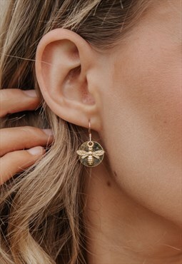 Gold Bee and Coin Earrings