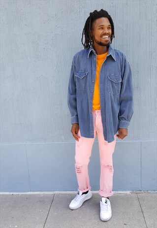 90S MINIMALIST SKATER HEAVY BLUE CORDUROY SHIRT LARGE