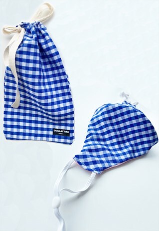 BLUE GINGHAM FACE MASK & BAG